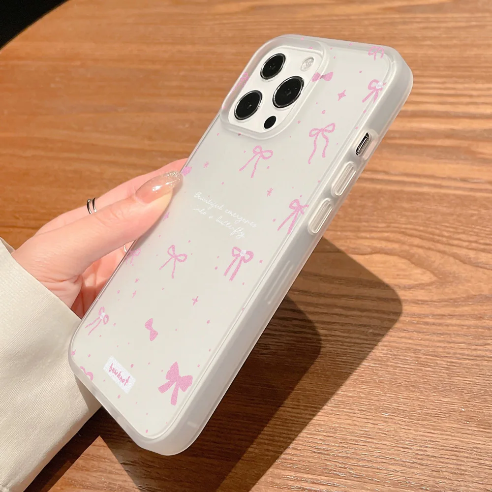 Pink Bow Shockproof Silicone Phone Case - Soft Matte Cover