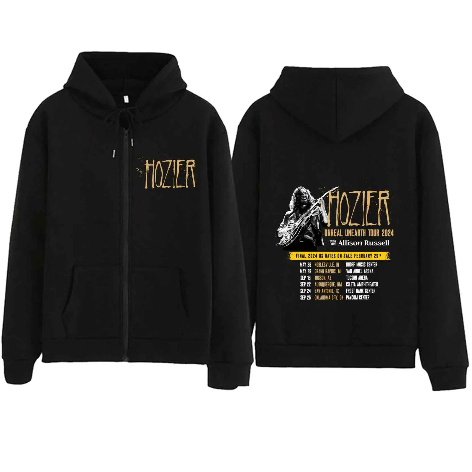 

Hozier Unreal Unearth Tour 2024 Zipper Hoodie Harajuku Pullover Tops Streetwear Music Fans Gift V-Neck Sweatshirts Printing
