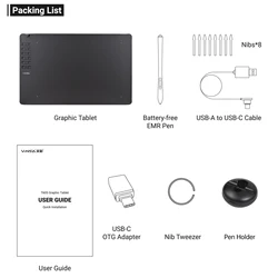 Ultra-Thin Graphics Drawing Tablet with Battery-Free Stylus and 8192 Pressure Levels (T1161)