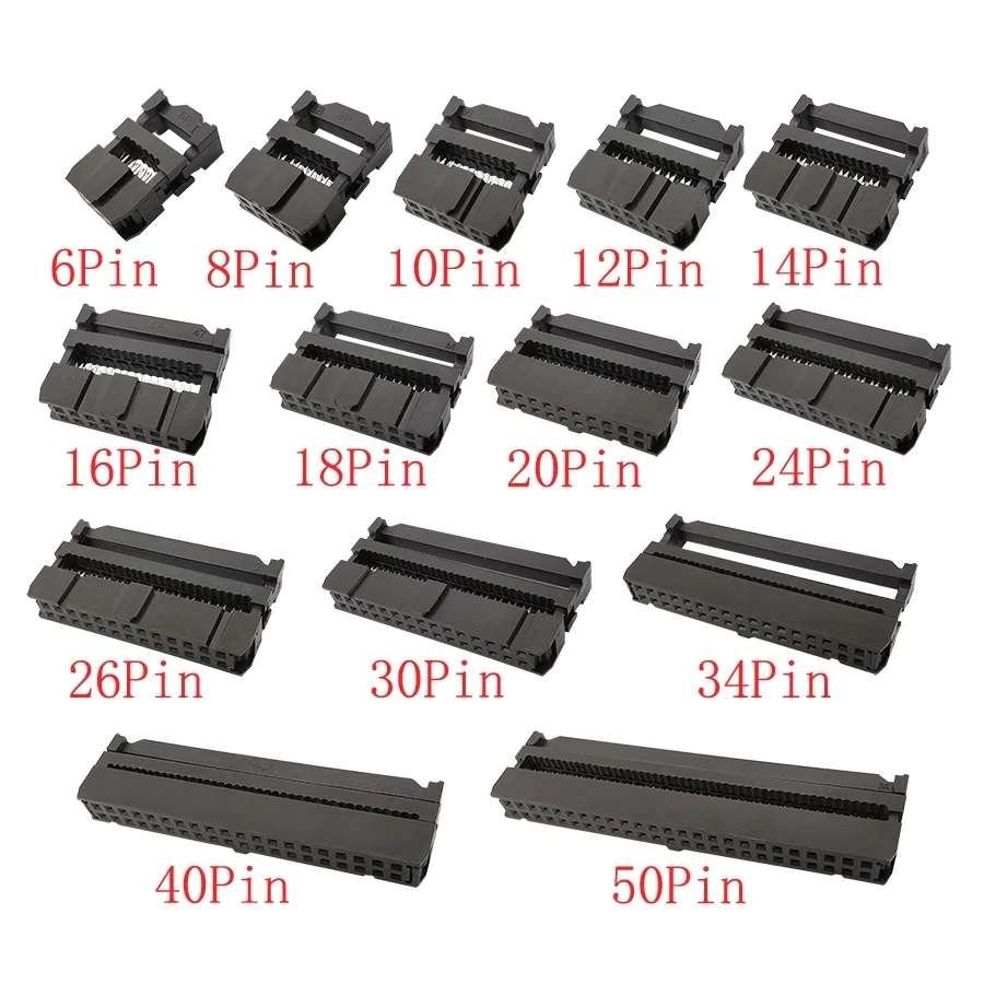 

10Pcs 2.54mm Pitch FC 6-50 Pin Double Row Female Pin Header IDC Socket Connector for 1.27mm Ribbon Cable Wire
