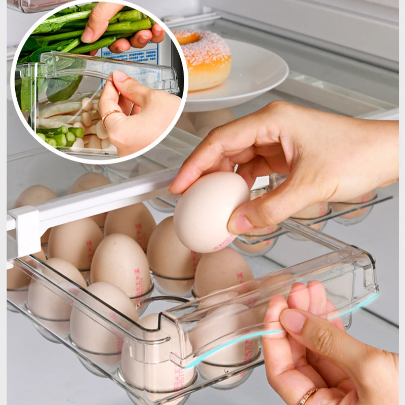 Kitchen Fruit Food Storage Box Plastic Clear Fridge Organizer Slide Under Shelf Drawer Boxes Rack Holder Refrigerator Accessorie 2
