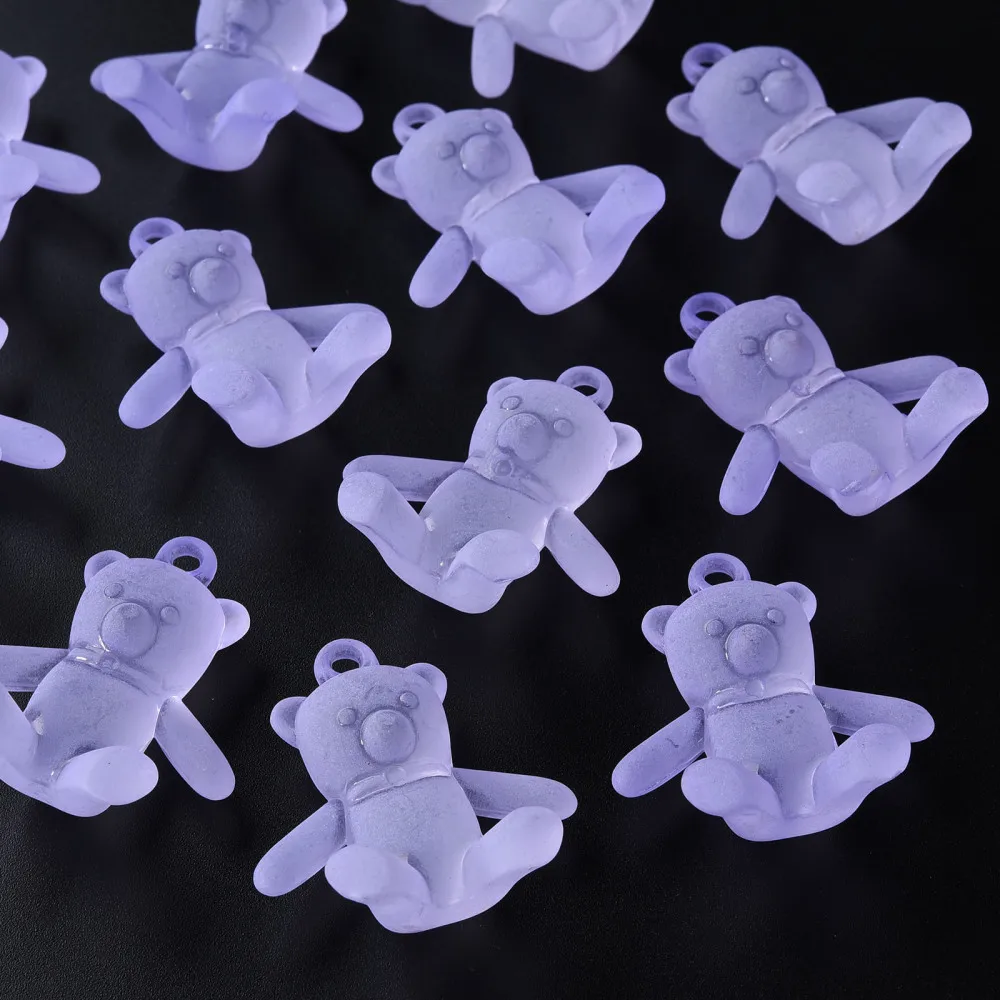 

500g Frosted Acrylic Pendants Bear Lilac 38.5x34x15mm Hole: 2.5mm about 94pcs/500g