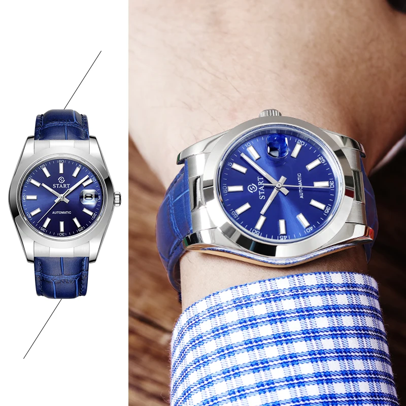 【START】Men's Watch Luminous Scale Dial Automatic Mechanical Watch Waterproof Calendar Function Butterfly Buckle Strap