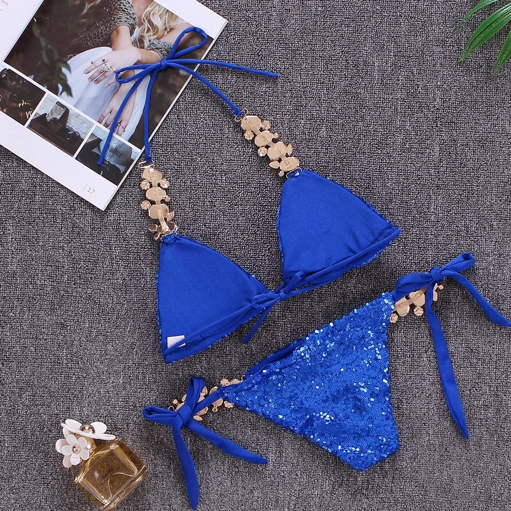 Rhinestone Bikini Swimsuit - Sexy Push-Up Swimwear for Women