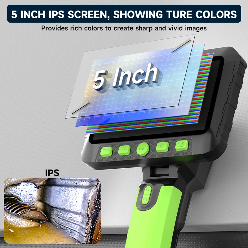 360 °   자동 회전 핸드헬드 내시경 5인치 IPS 스크린 9.5mm 1080P HD 카메라 분리형 디자인 방수 보어스코프 파이프 하수구 검사