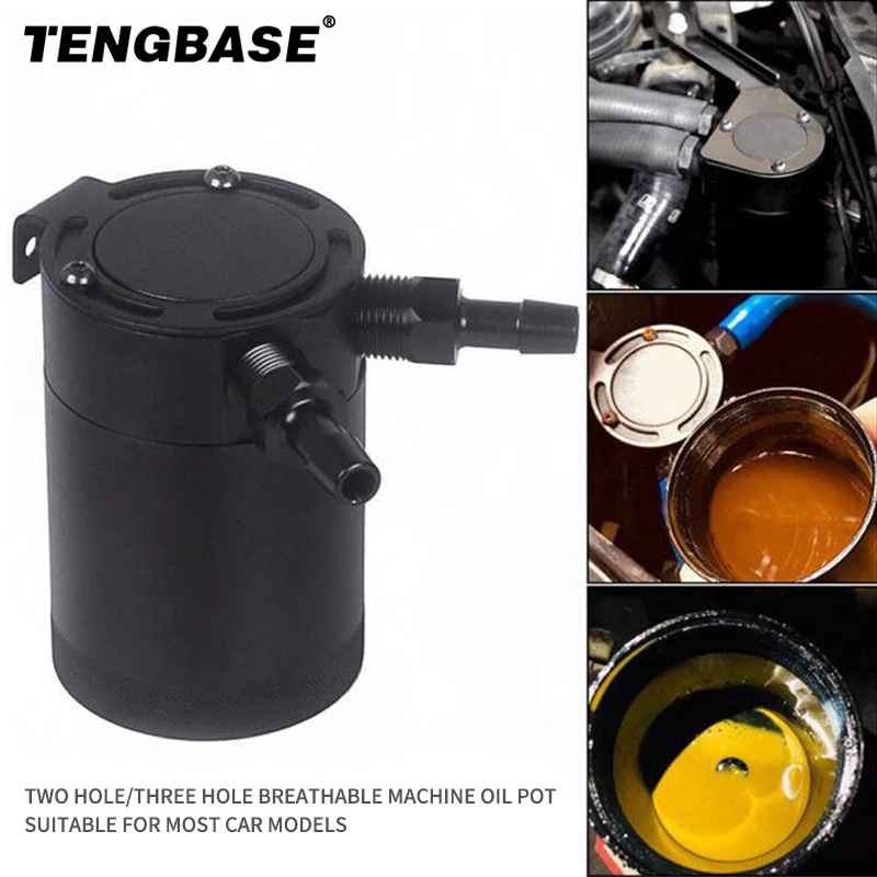 

Car Accessory Universal Aluminum 2-port/ 3-port Oil Catch Can Tank with Breather Filter Engine Mini Oil Separator