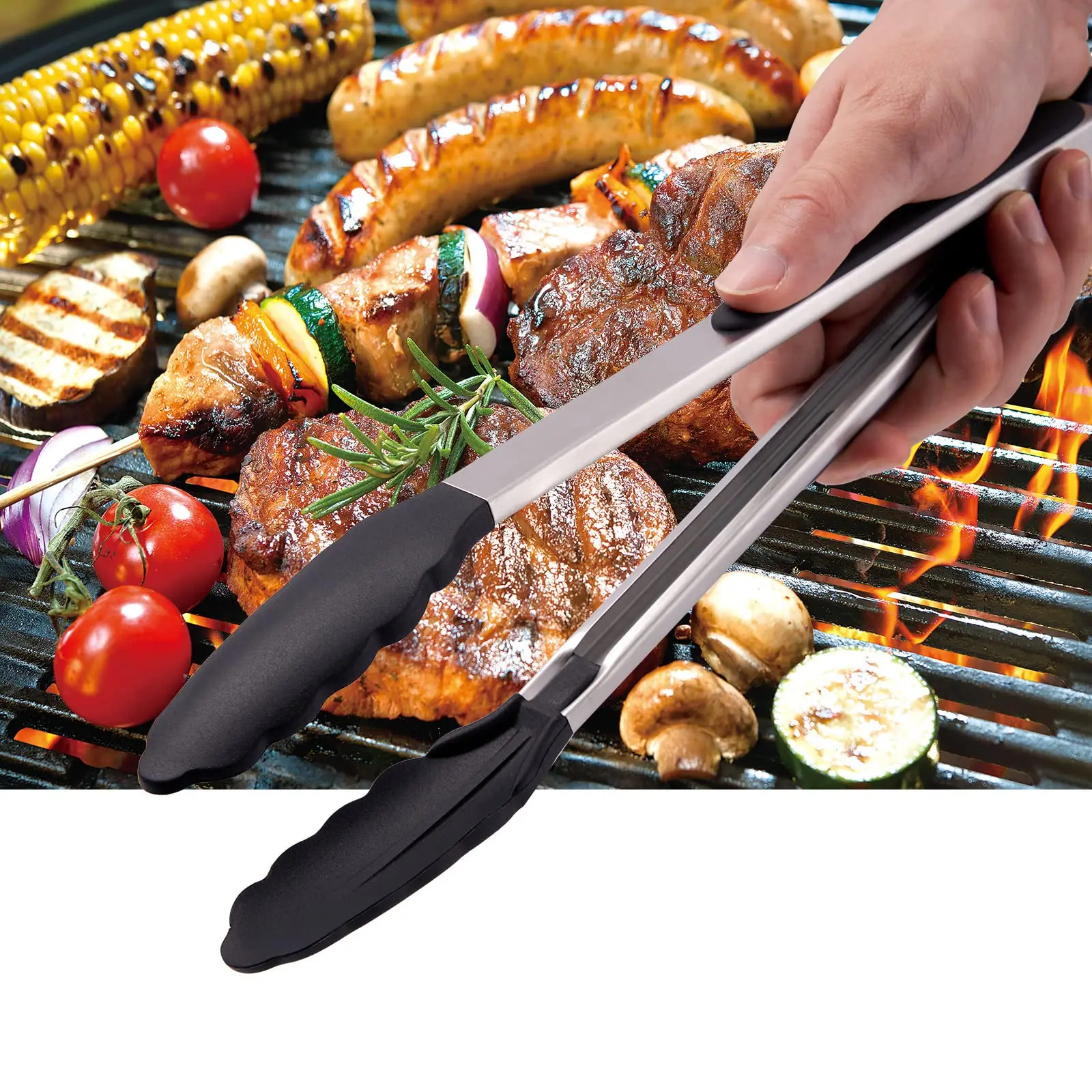 2 pcs Kitchen Silicone Non-Slip Tongs Cooking 9In 12In Kitchen Tools Pasta BBQ Table Tongs Silicone Accessories