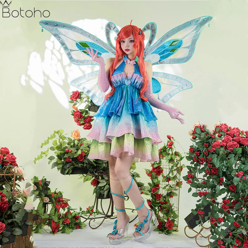 

Anime Princess Bloom Enchantixx Cosplay Costume Sexy Diamond Dress Big Butterfly wings Uniform Halloween Carnival Party Clothes