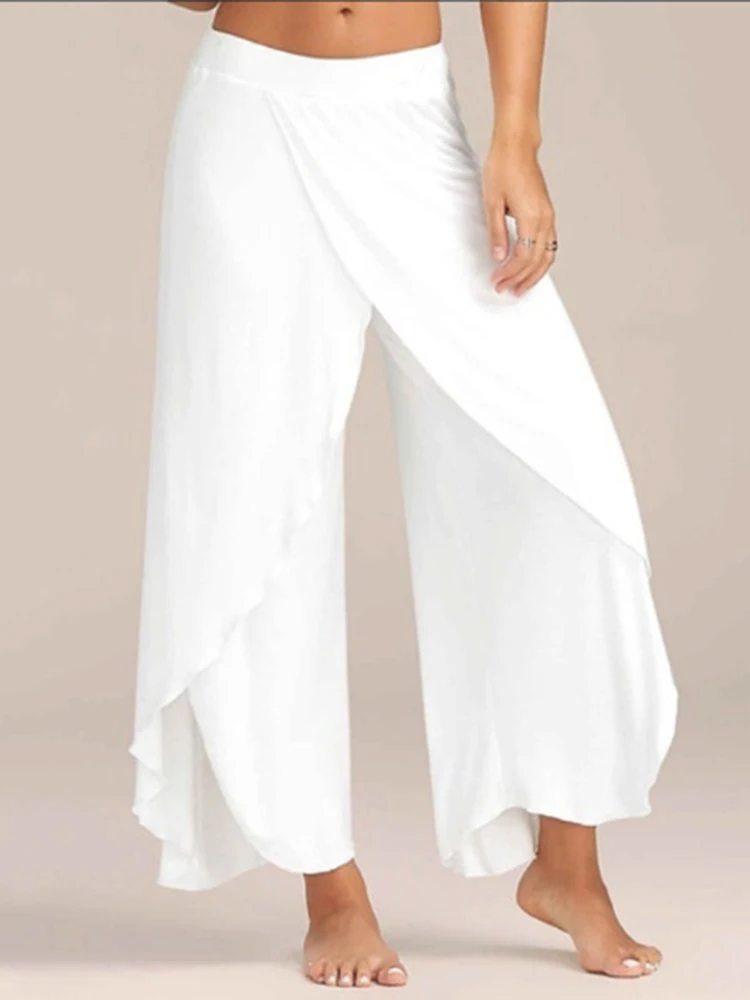 Wide Leg Pants Chiffon High-Waisted Casual Trousers New Split Elastic Female Solid Color Street Lady Dropshipping