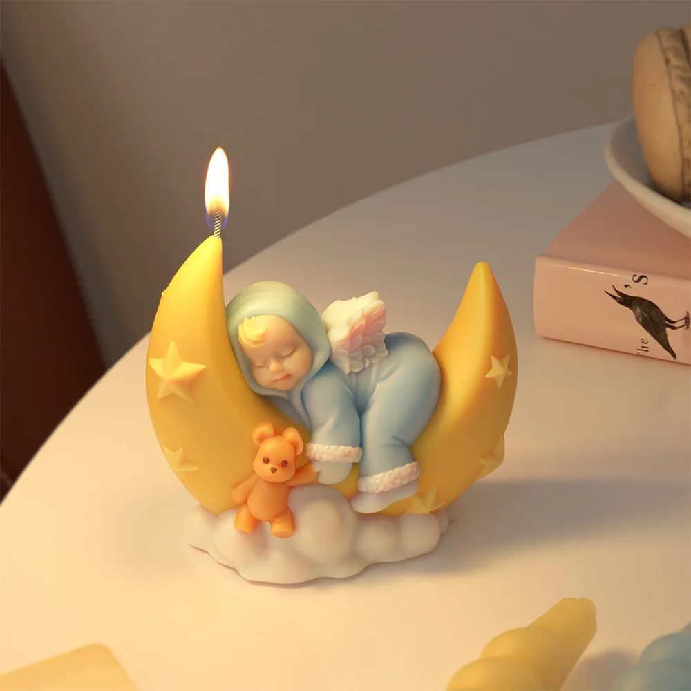 Sleeping Wings Angel Silicone Molds for Candle Moon Baby Gypsum Mould Human Child Body Mother&rsquo;s Day Decor Birthday Gifts for Mom