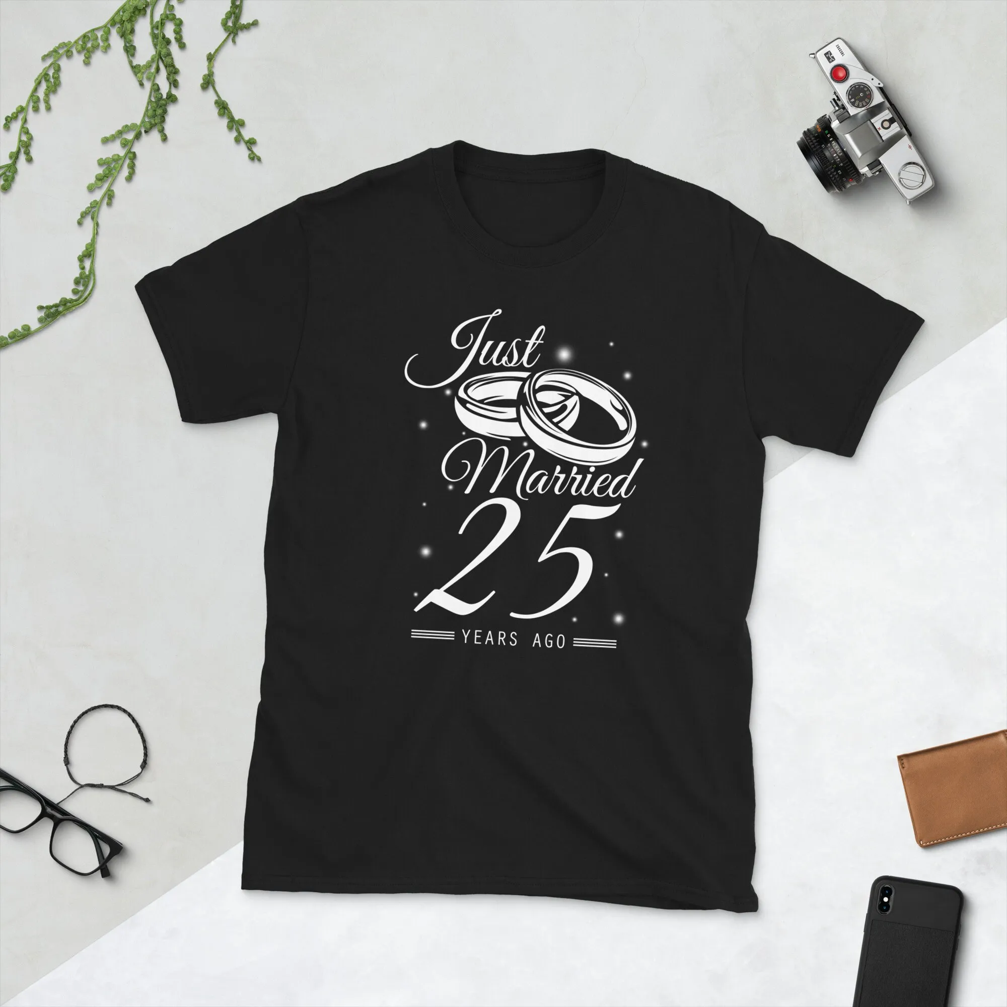 25 ° Anniversario D'Argento Di Matrimonio Appena Sposato 25 Anni Fa T-Shirt Maniche Lunghe O Corte
