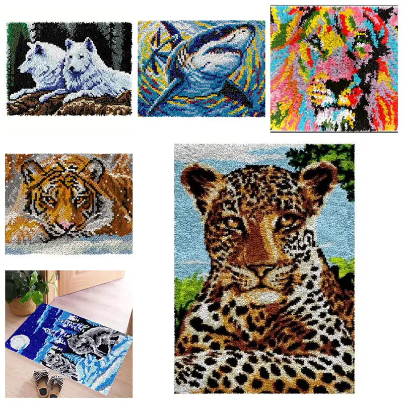 Tiger Latch Hook Rug Kit Rug Making Kit Embroidery Carpet Set for Carpet Beginner Making Tool Precut Sewing Crochet Gifts craft supplies
