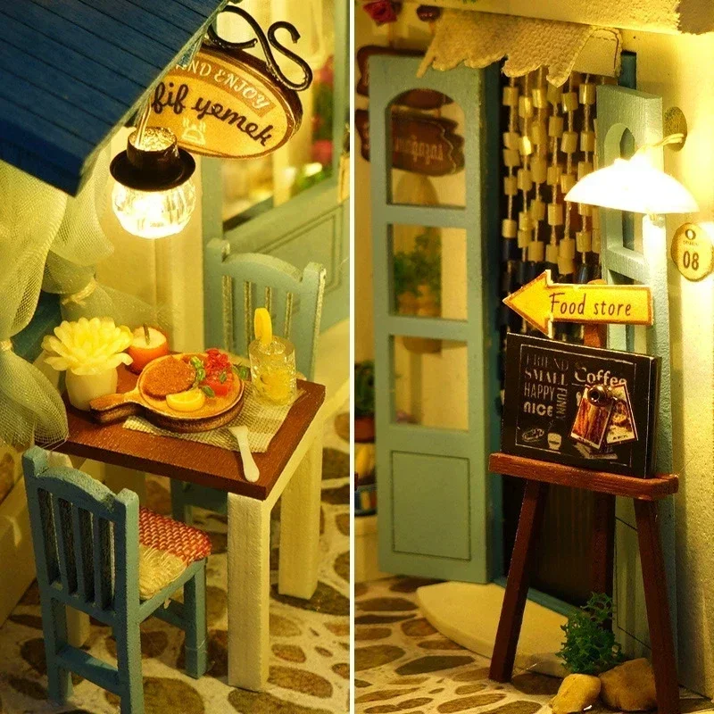 DIY 책 구석 키트 3D 나무 퍼즐 책장 삽입 장식, LED 조명 미니 인형의 집 모델 키트 삽입 북엔드 빌딩 키트
