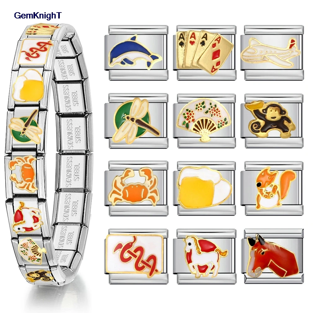 � 1pc Elastische Charms Link Italienischen Edelstahl Schmuck Mode Pferd Krabben Fan Poker Bier Delphin Armbänder DIY Herstellung Von Schmuck – Detail 3