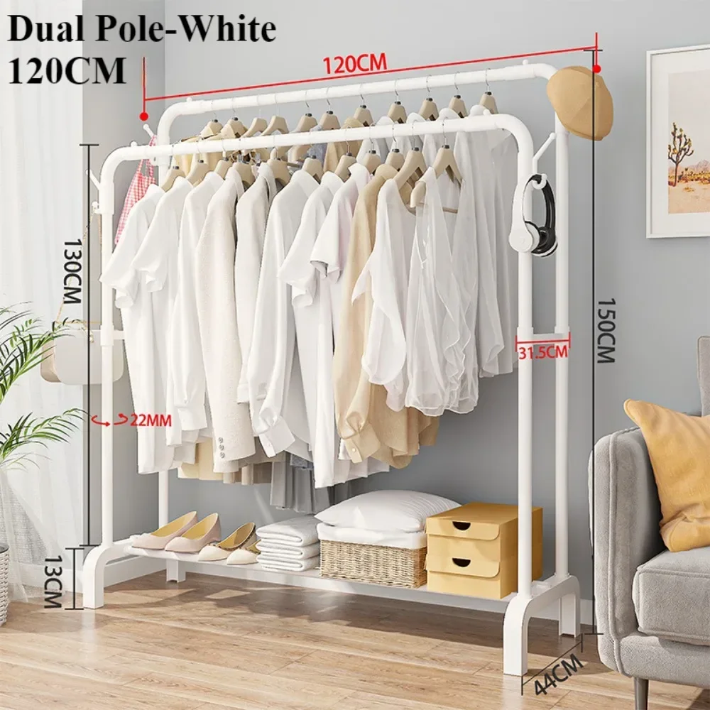 Floor Standing Clothes Rack Modern Simplicity Multifunction with Hooks Clothes Hanger Removable Double Row Household Coat Hanger 6