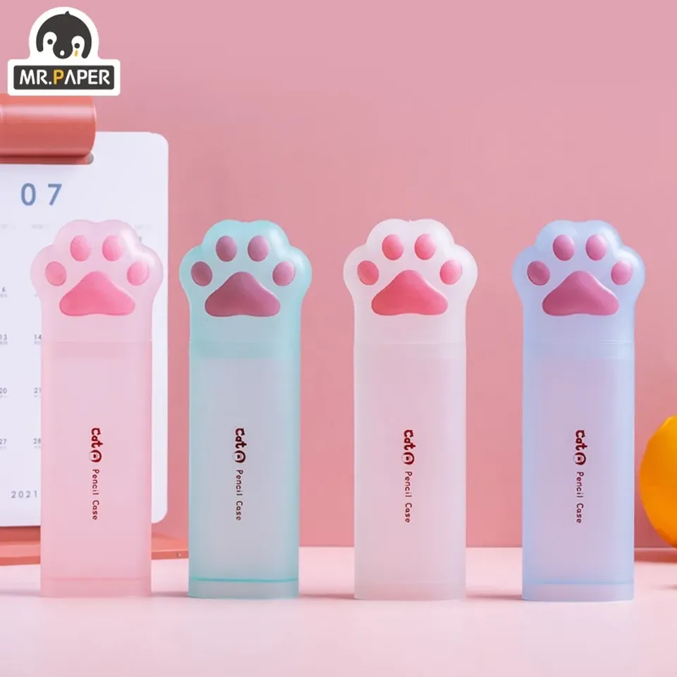 Mr. Paper Cat Paw Shape Cute Pencil Case Student Large Capacity Pencil Box Kawaii Stationery School Supplies 4 Style