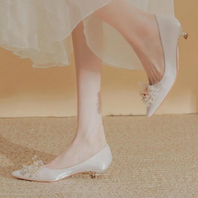 Spring Casual Wedding Bride Rhinestone Gold Fashion High Heels Metal Buckle Sexy Work Shoes Size 35-40 Female Shoe High Heel