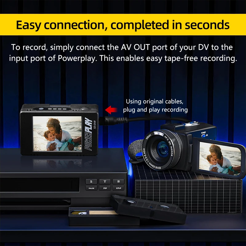 Ecran du Fatshark DirectFPV Powerplay affichant un menu DVR, idéal pour enregistrer les vols FPV en analogique ou numérique.