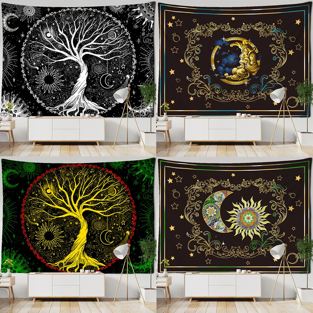 

Wall Hanging Psychedelic Wishing Tree Hippie Mandala Home Decor Mystical Witchcraft Black and White of Life Tapestry