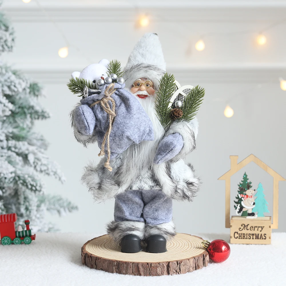 Muñeco de Papá Noel con bolsa de regalo, figuritas de pie, juguete