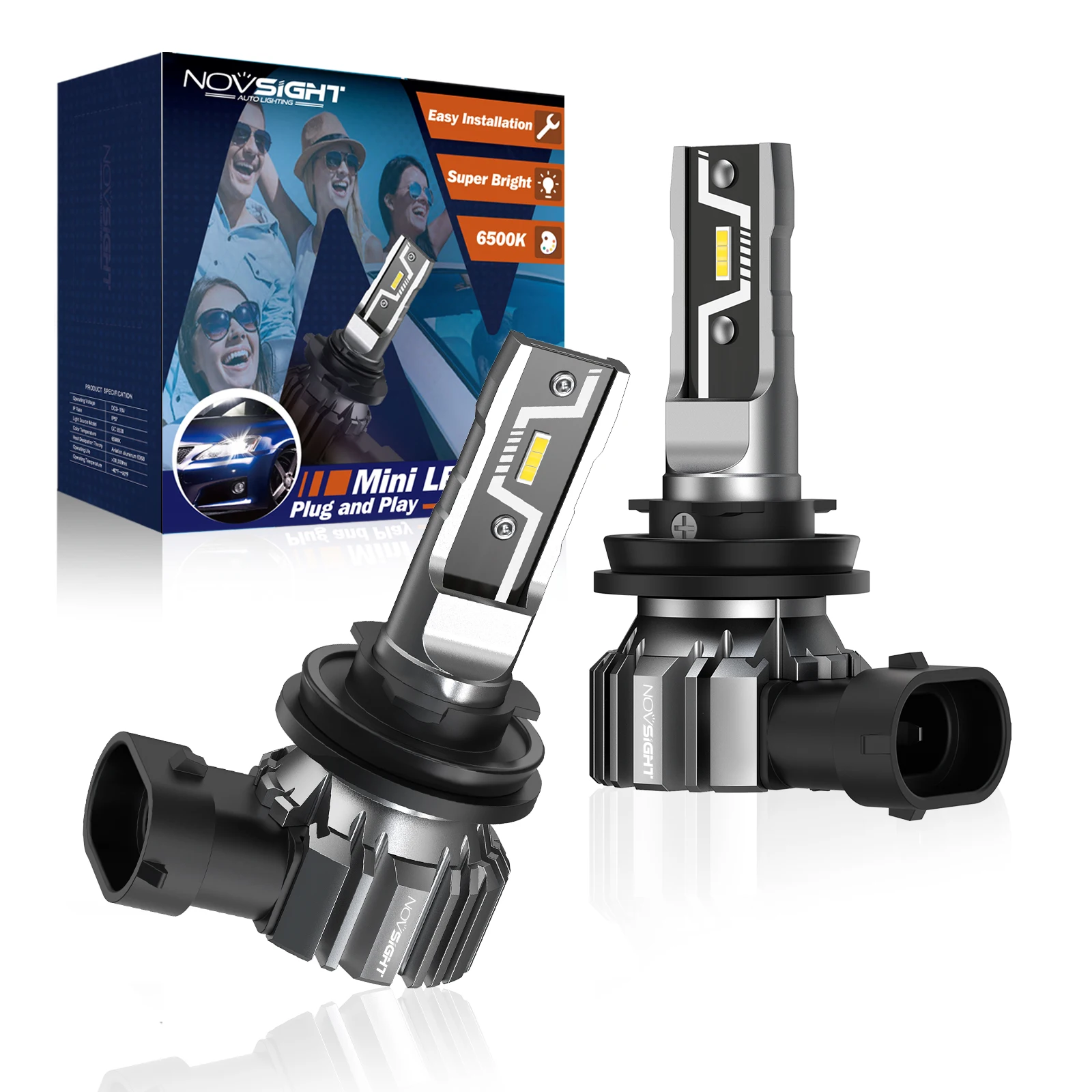 

NOVSIGHT H11 LED Headlight Bulb H7 H4 H8 H9 H1 9005 HB3 9006 HB4 880 881 Mini Size Car Lamps 50W 10000LM Headlamp 6500K Fog Lamp