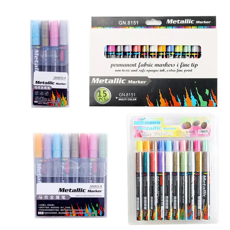 

Y1UB 4/8/15/20 Colors Acrylic Paint Marker Pen Set for DIY Album Glass Ceramic Rock Fabric Canvas Painting Detailed Marking