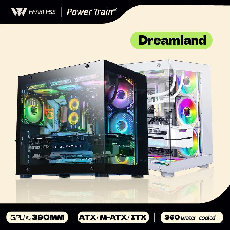 Power Train DreamLand ATX PC case Sea view room Computer Case Panoramic Tempered Glass Side Transparency