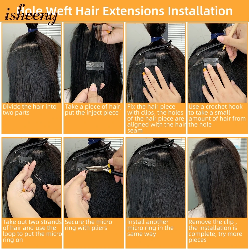 Invisible Hole Weft Human Hair Extensions 12"-24" Double Inject Twin Tabs Hair 4cm Width Micro Ring Pull Through 10pcs human hair extensions hair extensions