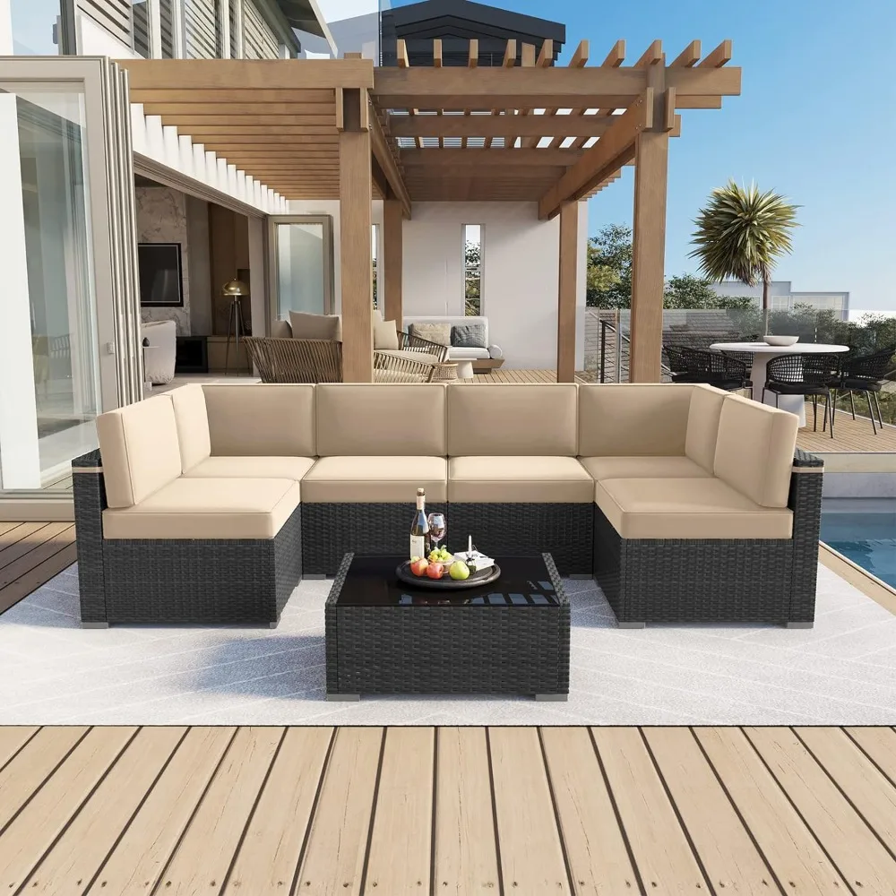 

LayinSun Outdoor Furniture Replacement Cushions for 6 Seat Patio Rattan Wicker Sectional Conversation Sofa Set