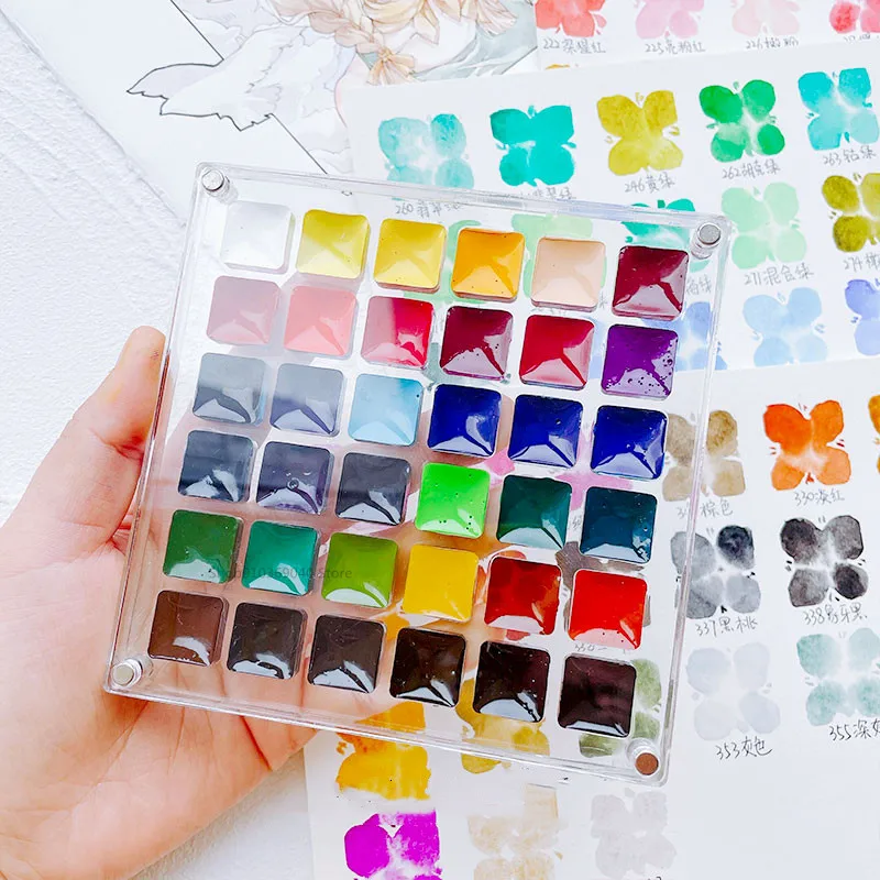 Acrylic Watercolor Paint Empty Box 16/36 Grid Transparent Palette Dustproof Magnetic Suction Stackable Portable Box Art Supplies paint tray,color palette,watercolor palette