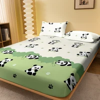 1 Cartoon Cute Plant Flower panda printed matte Fitted Sheet, bedroom printed bed cover, bedding (excluding pillowcases) 1