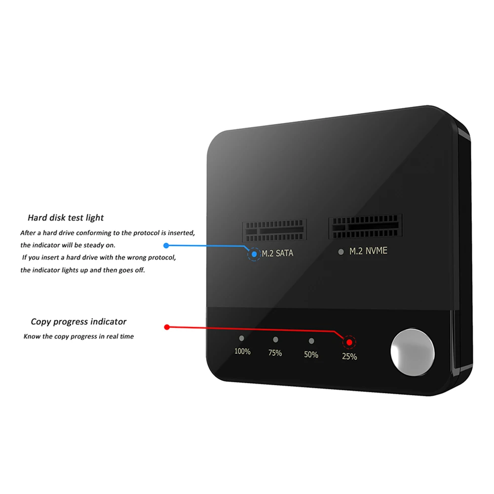 M.2 SATA/NVMe 듀얼베이 하드 디스크 복사기 오프라인 클론 하드 드라이브 도킹 스테이션 복제 장치 LED 표시등 포함 M.2 클로너