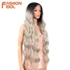 FASHION IDOL 36Inch Cosplay Wigs Synthetic Deep wave Lace Front Wigs For Black Women Ombre Blonde Heat Resistant Fiber Long Wavy 4