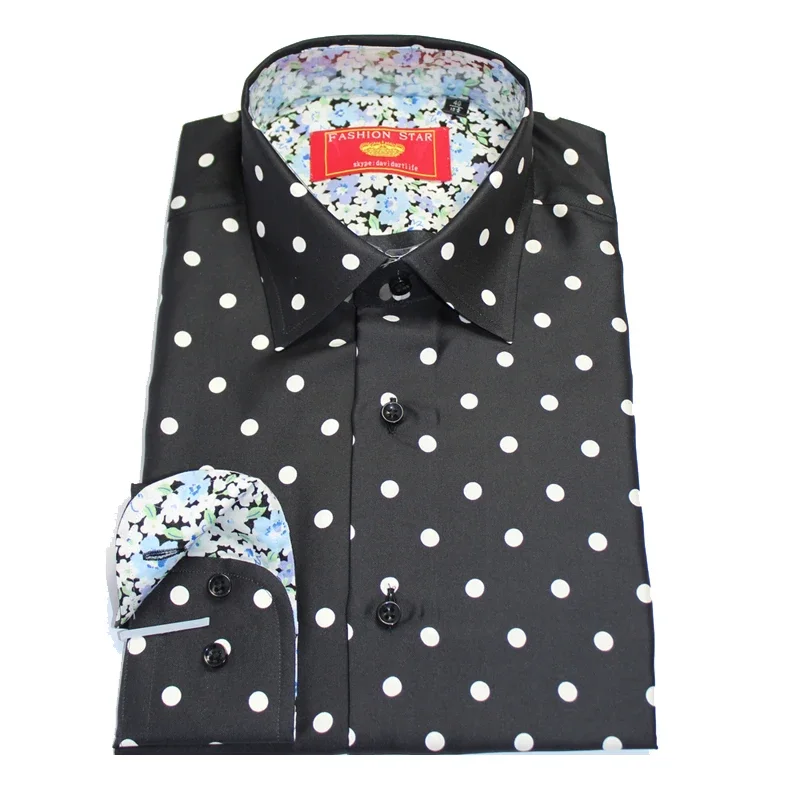 custom tailor made Men's bespoke shirts business formal wedding ware bespoke blouse silk black polka dot floral dress blouse