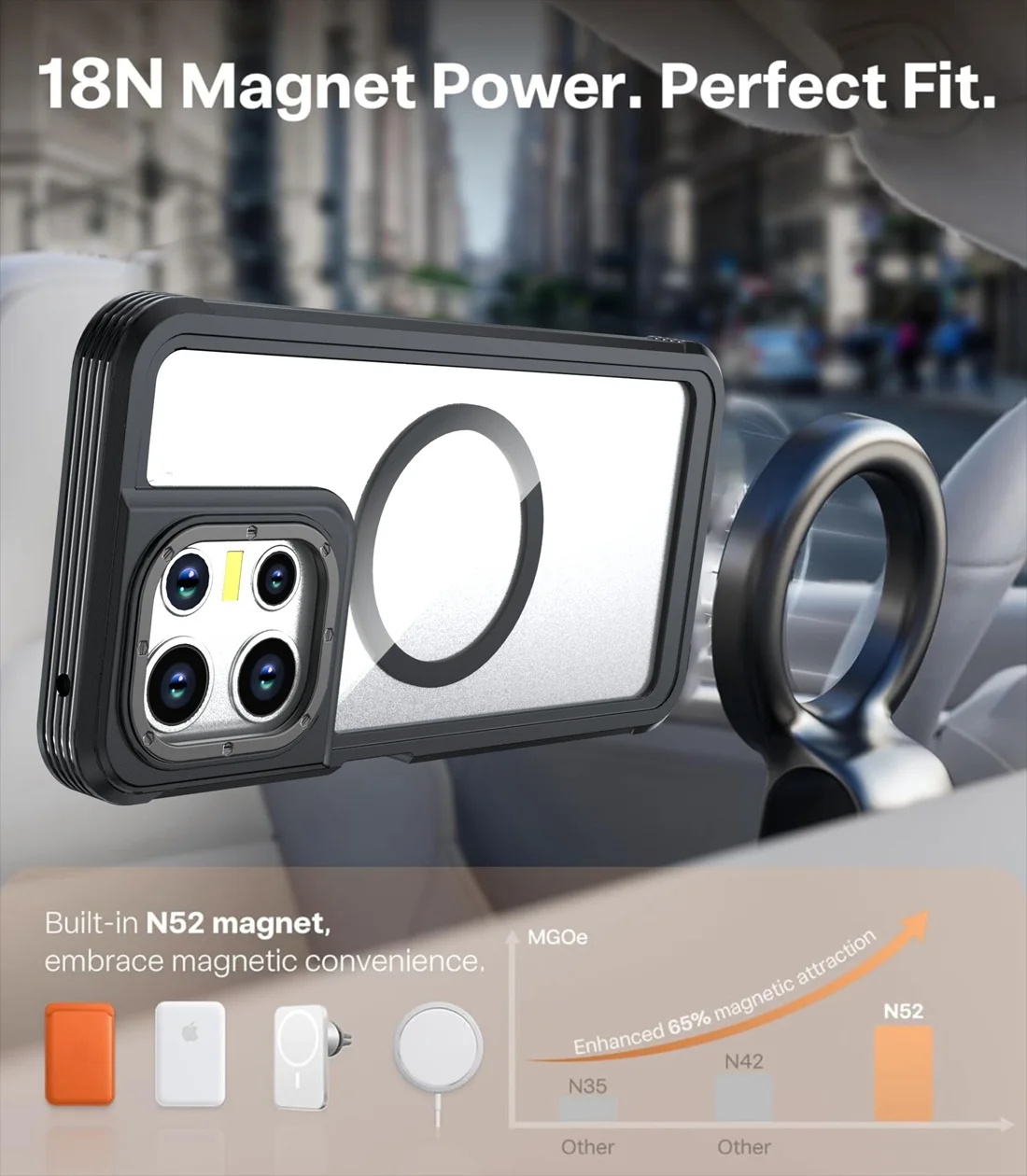 Belt Clip Phone Case with MagSafe-Compatible Clear Protection and Stand
