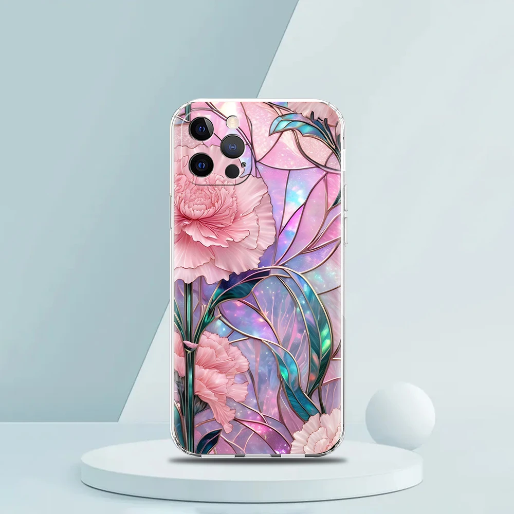 Transparent Soft TPU Shockproof Phone Case with Fashion Flower Design