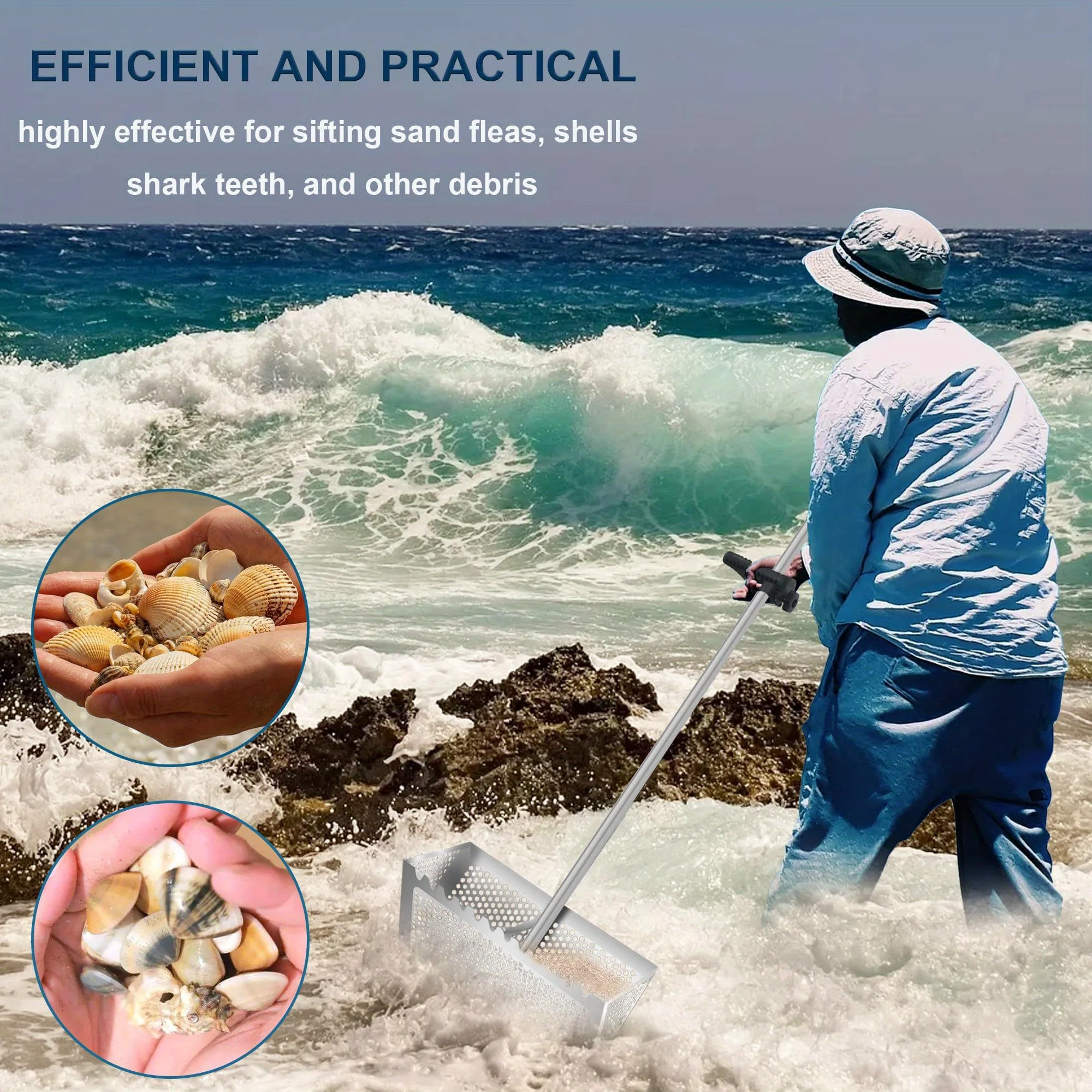Perfect Beach Treasure Hunting Tool Stainless Steel Shark Tooth Sifter Collapsible Anti Rust Metal Spade For Efficient Digging 6
