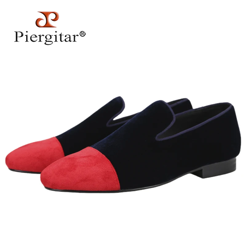 

Piergitar Mixed Velvet Men's Loafers For Party And Wedding Handmade Slip-On Moccasins Red Outsole Breathable Leather Insole
