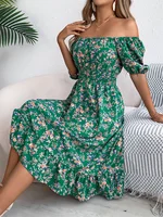 Msfilia Leisure Square Collar Spring Summer Dress Women Short Sleeve Loose Waist Design Lotus Leaf A-shaped Print Dress - Image 6