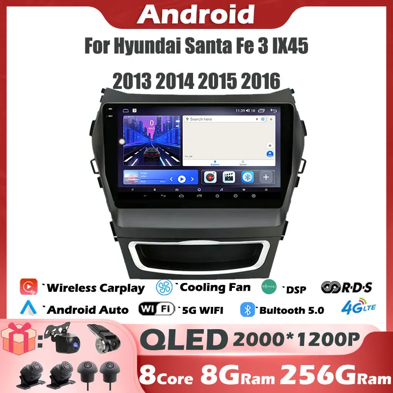 For-Hyundai-Santa-Fe-3-IX45-2013-2014-2015-2016-Android-14-Carplay-Car ...
