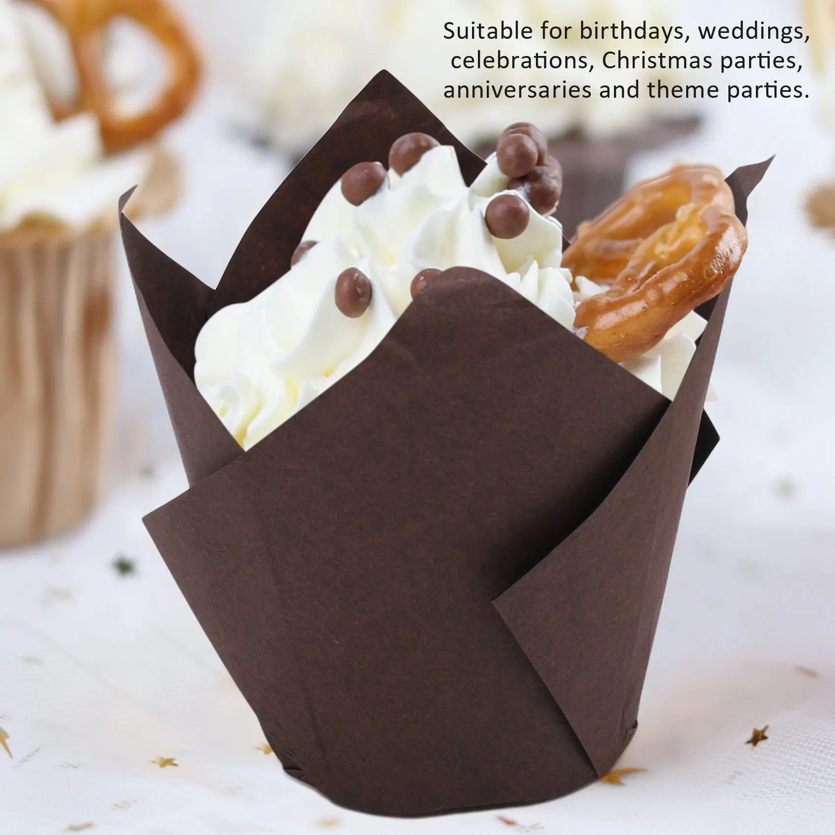 B59ACupcake Molds,200 Pieces Tulip Baking Cups Muffin Cups Cupcake Liners Muffin Cases for Birthday Shower Party 2