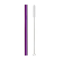 Stainless Steel Reusable Wide Straw with Cleaning Brush (1PC Purple Straight)