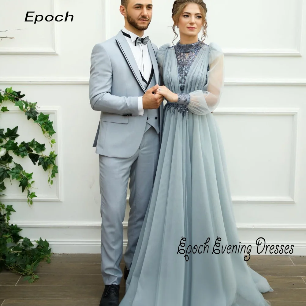 

Epoch Luxury Evening Dress Elegant Sequined Straight Custom Made Arabia O-Neck Lace Sleeve Cocktail Prom Gown For Sexy Women