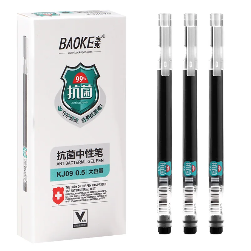 BAOKE KJ09 0.5mm High-Capacity Anti-bacterial Gel Pen 12pcs 5