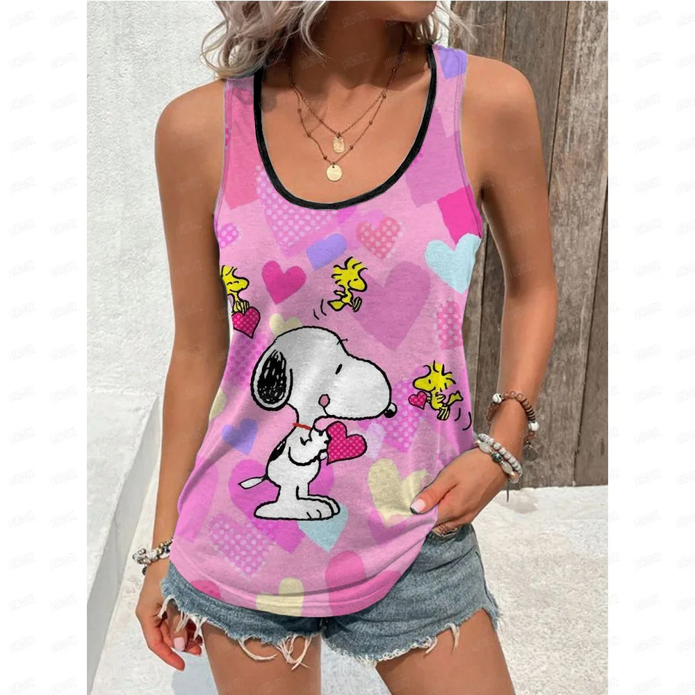 Camisetas sin mangas de verano para mujer, camisetas sin mangas con estampado de Snoopy, chaleco básico con estampado 3D para mujer, ropa Y2k
