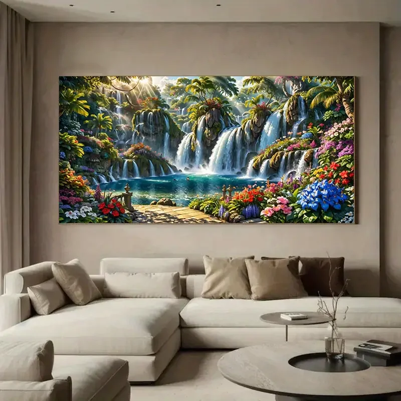 Tropisches Paradies, Diy-Diamantgemälde, voll quadratisch, rund, Wasserfälle, reichhaltige Blumen, Diamant-Mosaik, Stickerei, Schmuck, Kreuzstich – Detail 2