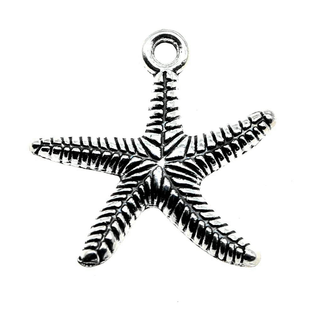 

10pcs/lot 25x24mm Starfish Charms For Jewelry Making Antique Silver Color 0.98x0.94inch
