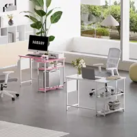 40 Inch L-Shaped Corner Desk with Reversible Shelves, Pink Home Office Study Table for Small Spaces 4