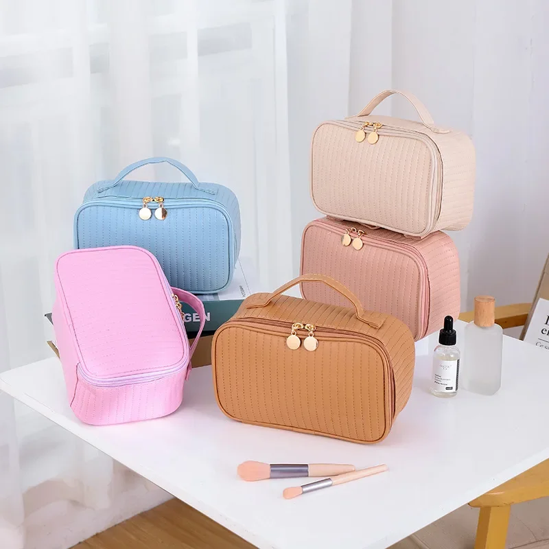 

Женская сумка для косметики с вертикальной полосой, портативная модная Вместительная дорожная Сумочка для туалетных принадлежностей