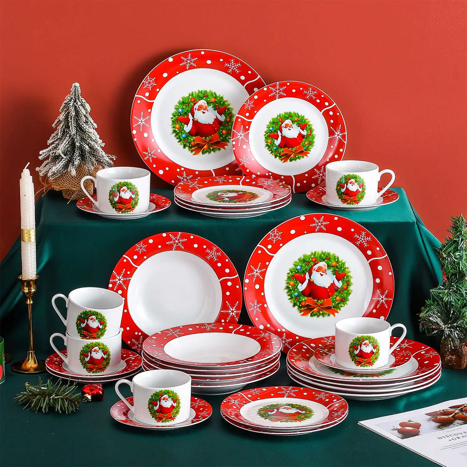 VEWEET-Service de vaisselle à motif de Noël en porcelaine avec tasse, soupe  à dessert, ensemble d'assiettes queChristmas, cadeau, 2022 pièces, 30/60